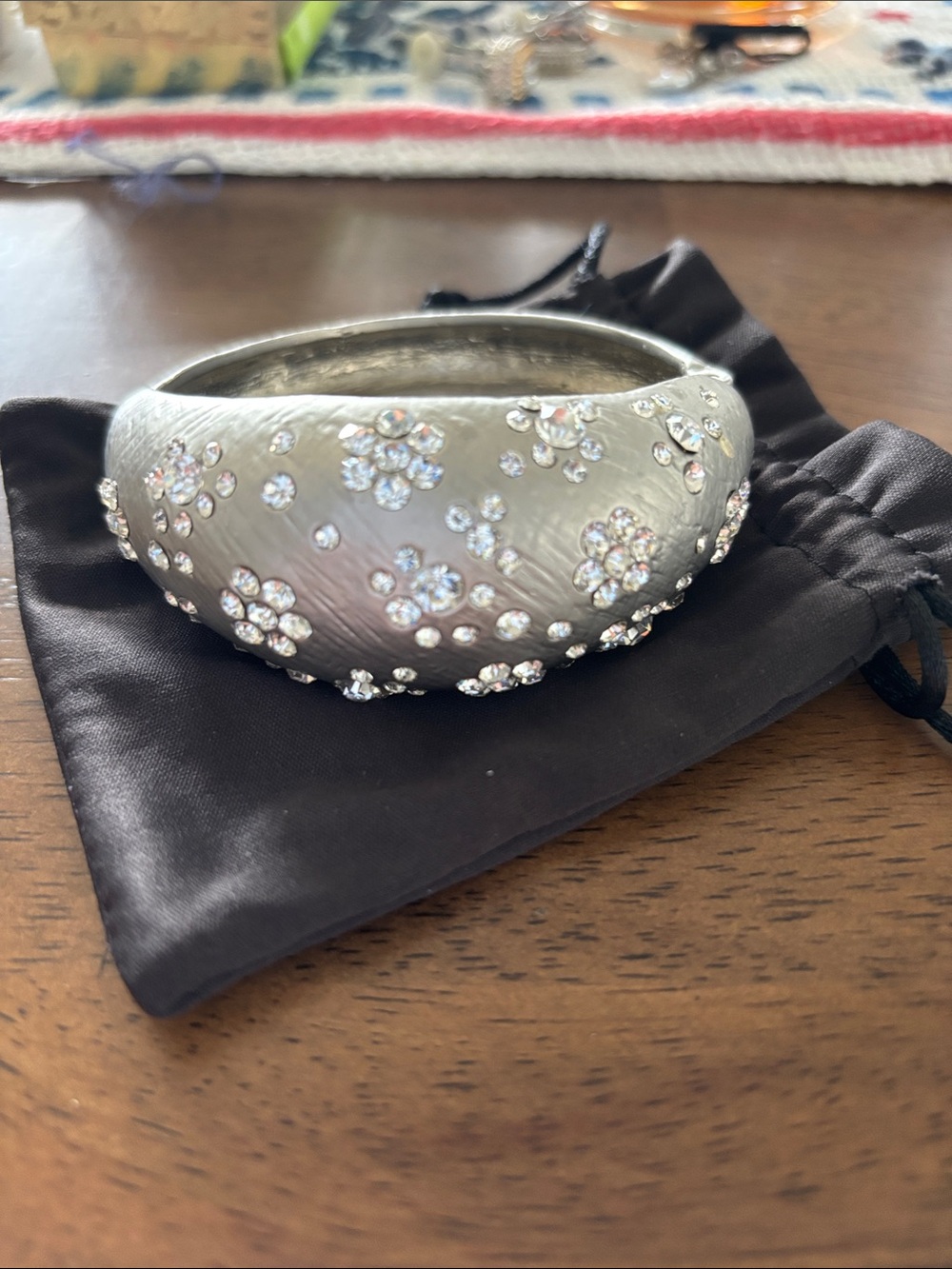 Silver Crystal Floral Bangle Bracelet - Women's Jewelry